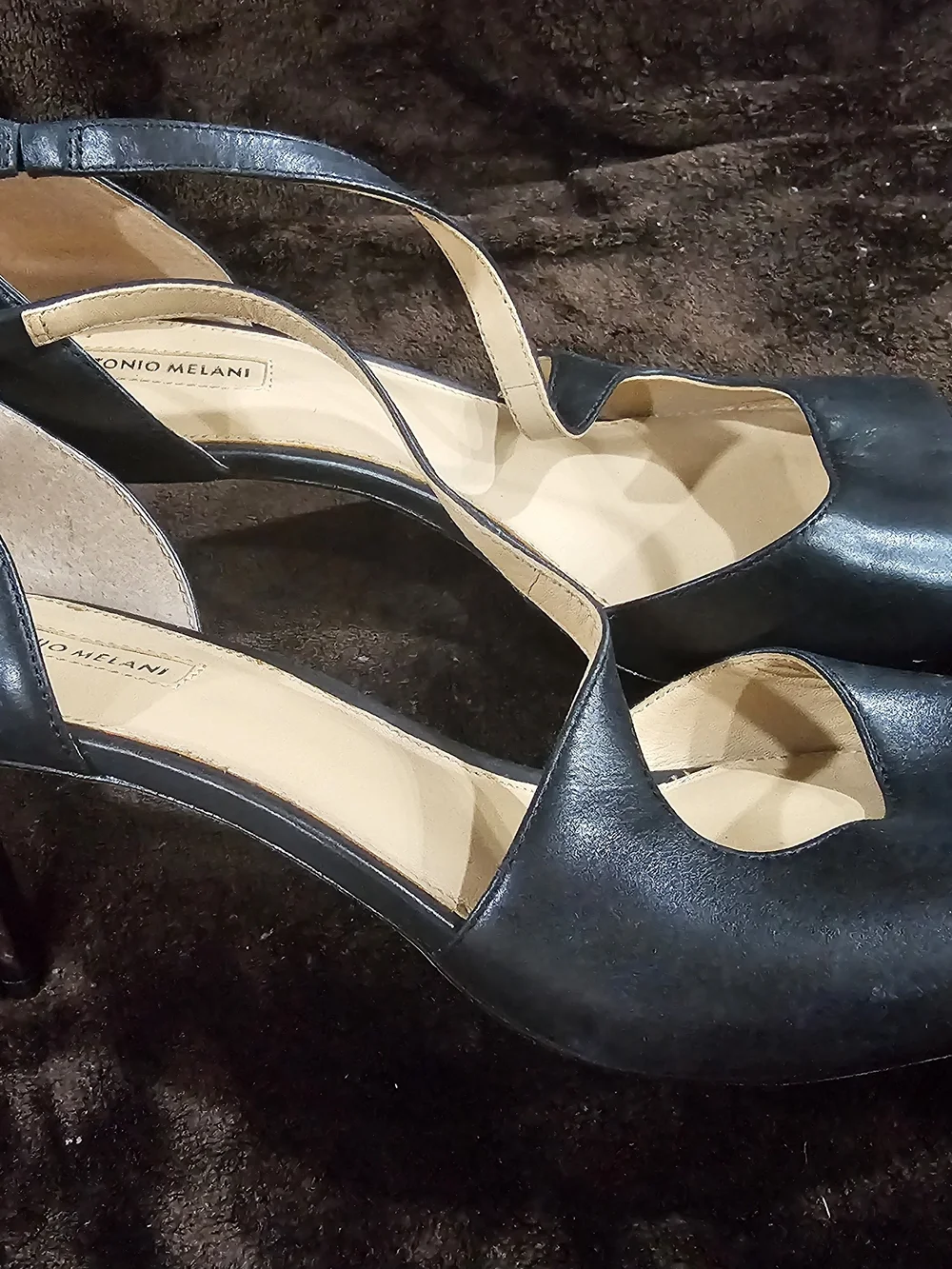 Antonio Melani Black Open-Toe Slingback Heels
